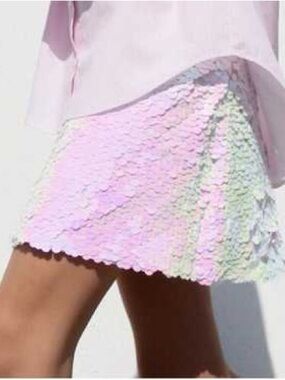 Zara Iridescent Pastel Sequin Mini Skirt festive party maximal Barbie NWT